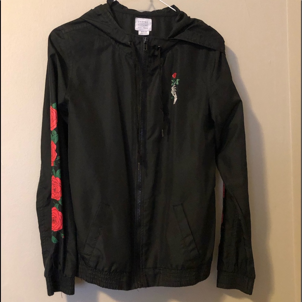 Nice jacket thin fabric cute roses down both sleeves and skeleton hand
